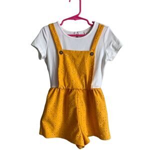 Heart and Arrow Yellow and White Eyelet Summer Romper Sz 5 Girls Boho Overall